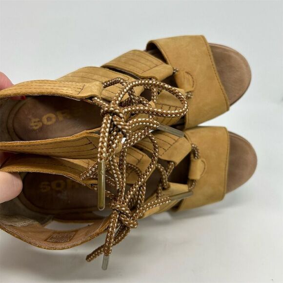 Sorel Joanie II Lace Up Wedge Sandals Women's Size 8 Honey Brown Gladiator - Picture 11 of 13